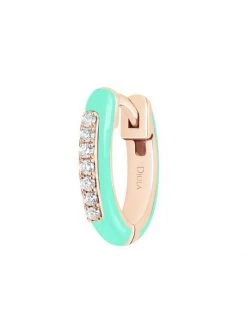 DJULA Marbella 14K Rose Gold, Green Enamel, & Diamond Huggie Hoop Earring