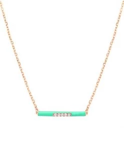 DJULA Marbella 14K Rose Gold, Green Enamel, & Diamond Bar Pendant Necklace