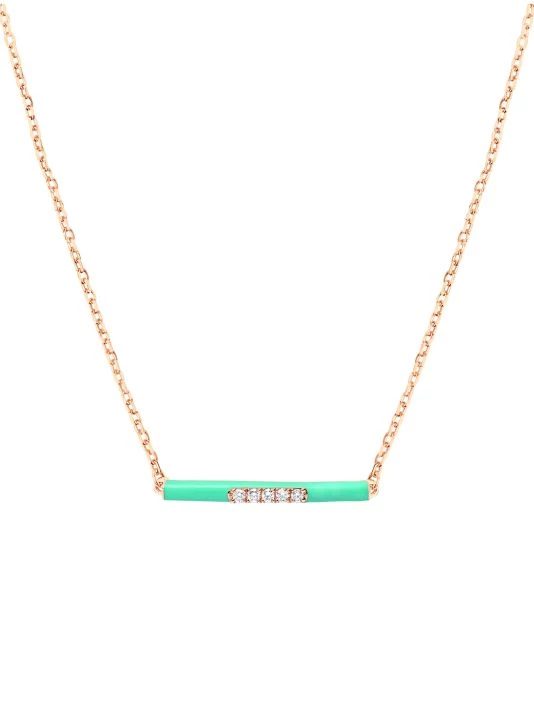 DJULA Marbella 14K Rose Gold, Green Enamel, & Diamond Bar Pendant Necklace