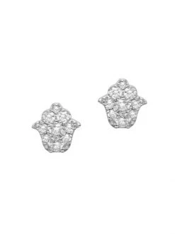 DJULA Magic Touch 18K White Gold & Diamond Hamsa Stud Earrings