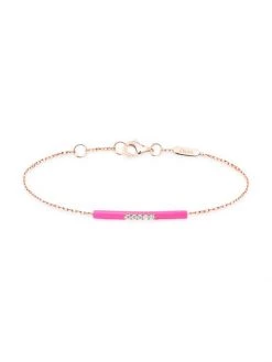 DJULA Marbella 14K Rose Gold, Pink Enamel, & Diamond Bar Charm Bracelet