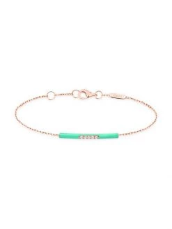 DJULA Marbella 14K Rose Gold, Green Enamel, & Diamond Bar Charm Bracelet