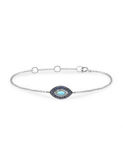 DJULA Marbella 14K White Gold, Diamond & Turquoise Evil Eye Bracelet
