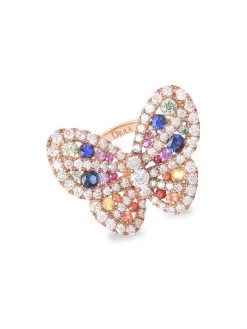 DJULA Rainbow 18K Rose Gold, Sapphire & Diamond Butterfly Ring