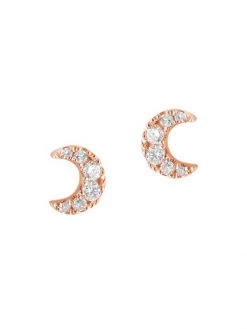 DJULA Magic Touch 18K Rose Gold & Diamond Moon Stud Earrings