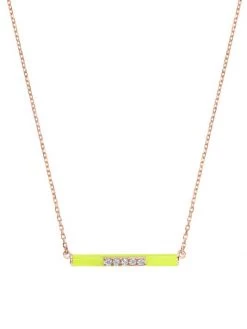 DJULA Marbella 14K Rose Gold, Yellow Enamel, & Diamond Bar Pendant Necklace