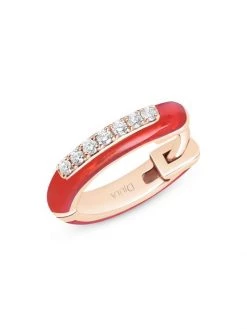 DJULA Marbella 14K Rose Gold, Red Enamel, & Diamond Huggie Hoop Earring