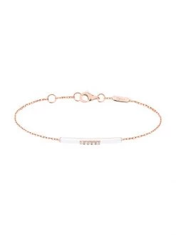 DJULA Marbella 14K Rose Gold, White Enamel, & Diamond Bar Charm Bracelet