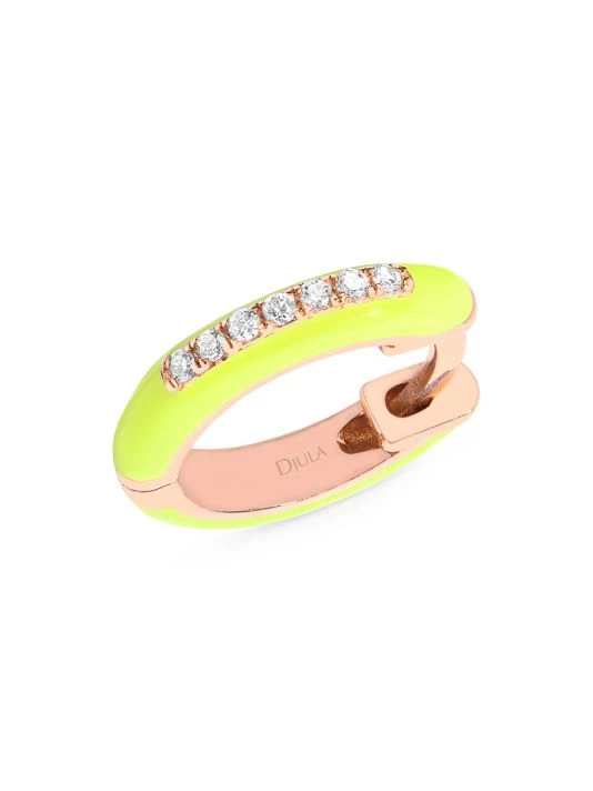 DJULA Marbella 14K Rose Gold, Yellow Enamel, & Diamond Huggie Hoop Earring