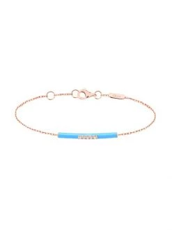 DJULA Marbella 14K Rose Gold, Light Blue Enamel, & Diamond Bar Charm Bracelet
