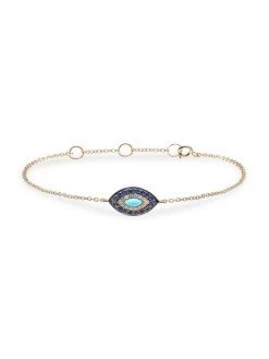 DJULA Marbella 14K Yellow Gold, Diamond & Turquoise Evil Eye Charm Bracelet