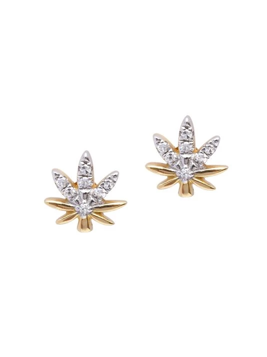 DJULA Magic Touch 18K Yellow Gold & Diamond Leaf Stud Earrings