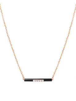 DJULA Marbella 14K Rose Gold, Black Enamel, & Diamond Bar Pendant Necklace