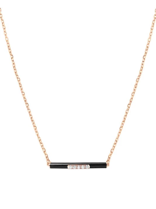 DJULA Marbella 14K Rose Gold, Black Enamel, & Diamond Bar Pendant Necklace
