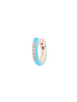 DJULA Marbella 14K Rose Gold, Light Blue Enamel, & Diamond Huggie Hoop Earring