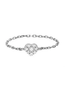 DJULA Magic Touch 18K White Gold & Diamond Heart Chain Ring
