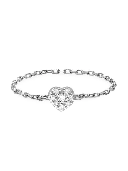 DJULA Magic Touch 18K White Gold & Diamond Heart Chain Ring
