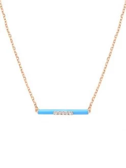 DJULA Marbella 14K Rose Gold, Light Blue Enamel, & Diamond Bar Pendant Necklace