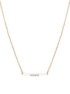 DJULA Marbella 14K Rose Gold, White Enamel, & Diamond Bar Pendant Necklace