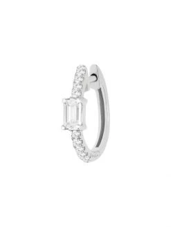 DJULA Glam Rock 18K White Gold & Diamond Hanging Square Single Hoop Earring