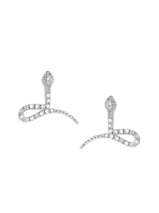 DJULA Magic Touch 18K White Gold & Diamond Snake Stud Earrings