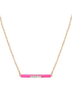 DJULA Marbella 14K Gold, Pink Enamel & Diamond Bar Necklace