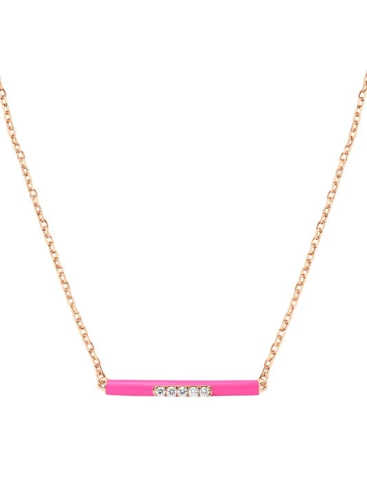 DJULA Marbella 14K Gold, Pink Enamel & Diamond Bar Necklace