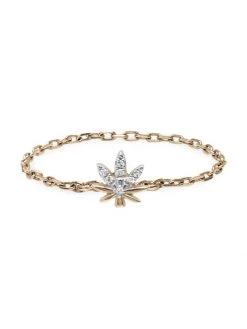 DJULA Magic Touch 18K Yellow Gold & Diamond Leaf Chain Ring