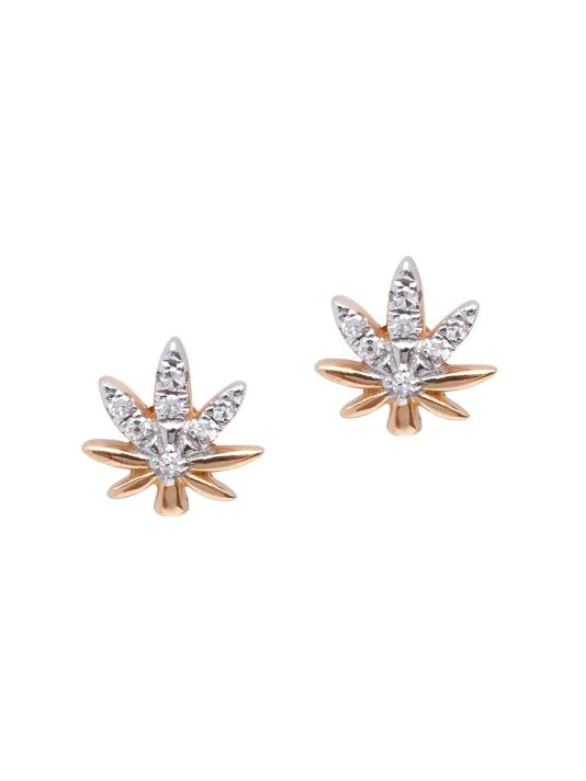 DJULA Magic Touch 18K Rose Gold & Diamond Leaf Stud Earrings
