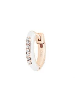 DJULA Marbella 14K Rose Gold, White Enamel, & Diamond Huggie Hoop Earring