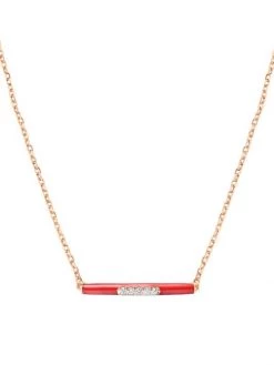 DJULA Marbella 14K Rose Gold, Red Enamel, & Diamond Bar Pendant Necklace