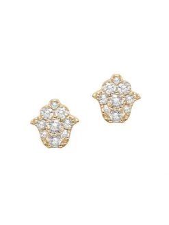 DJULA Magic Touch 18K Yellow Gold & Diamond Hamsa Stud Earrings