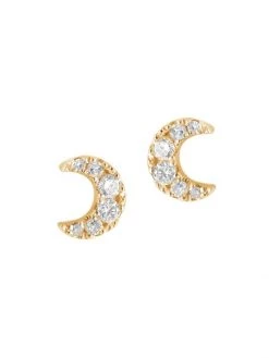 DJULA Magic Touch 18K Yellow Gold & Diamond Moon Stud Earrings