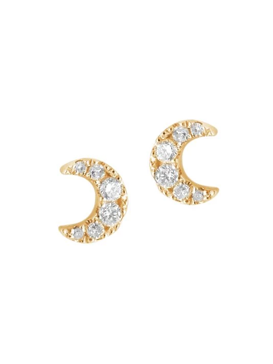 DJULA Magic Touch 18K Yellow Gold & Diamond Moon Stud Earrings