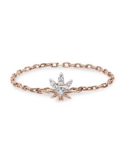 DJULA Magic Touch 18K Rose Gold & Diamond Leaf Chain Ring