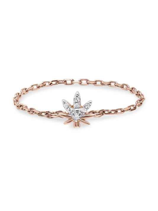 DJULA Magic Touch 18K Rose Gold & Diamond Leaf Chain Ring