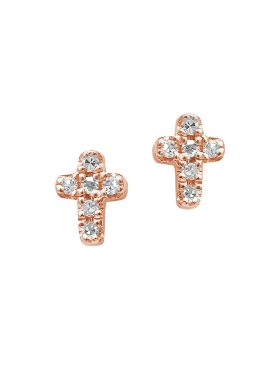 DJULA Magic Touch 18K Rose Gold & Diamond Cross Stud Earrings