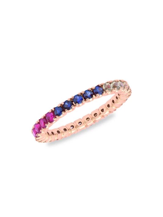 DJULA Rainbow 18K Rose Gold, Sapphire & Diamond Ring